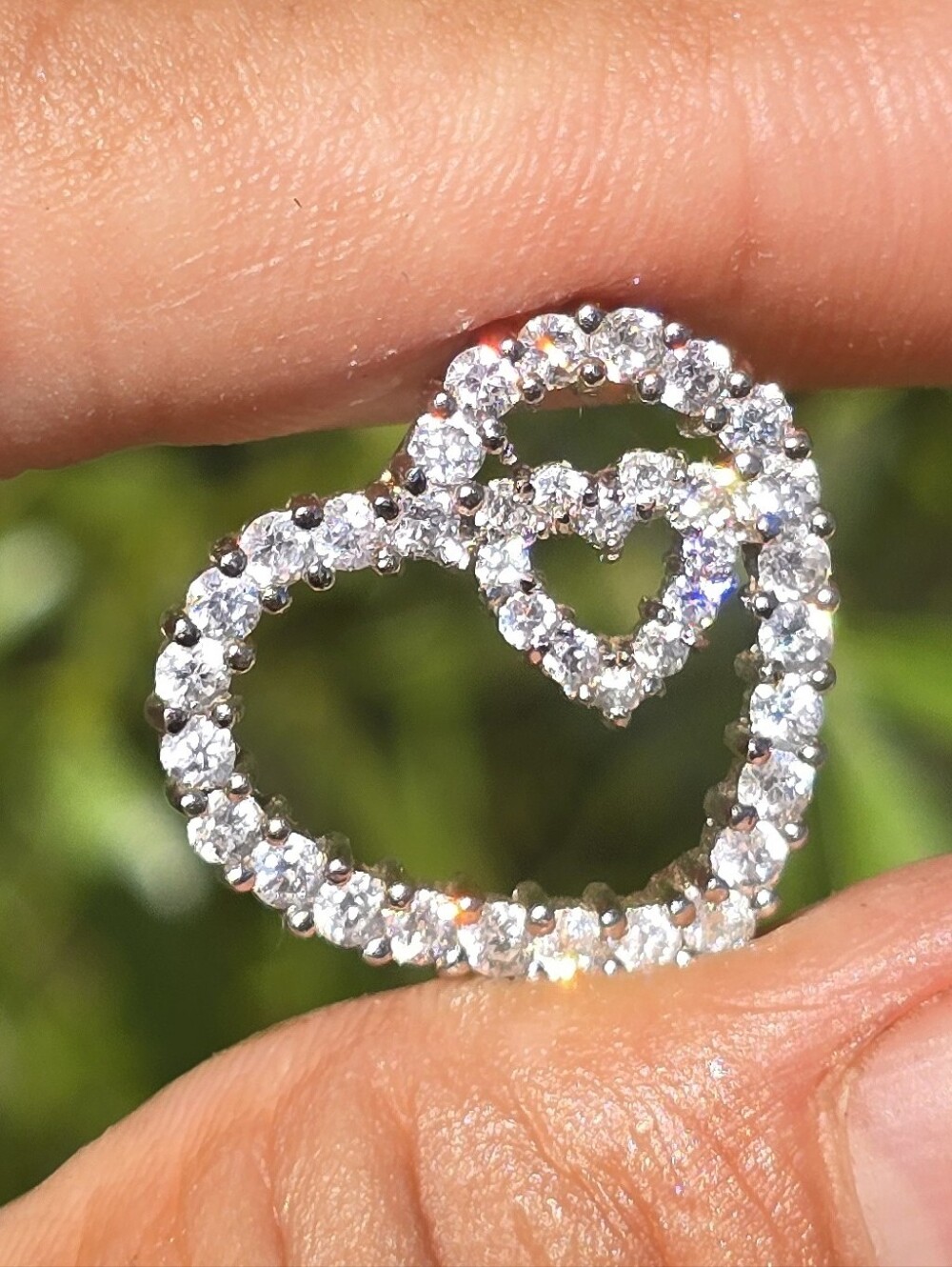 Dainty double open heart side bale pave CZ diamonds stamped 925 necklace pendant
